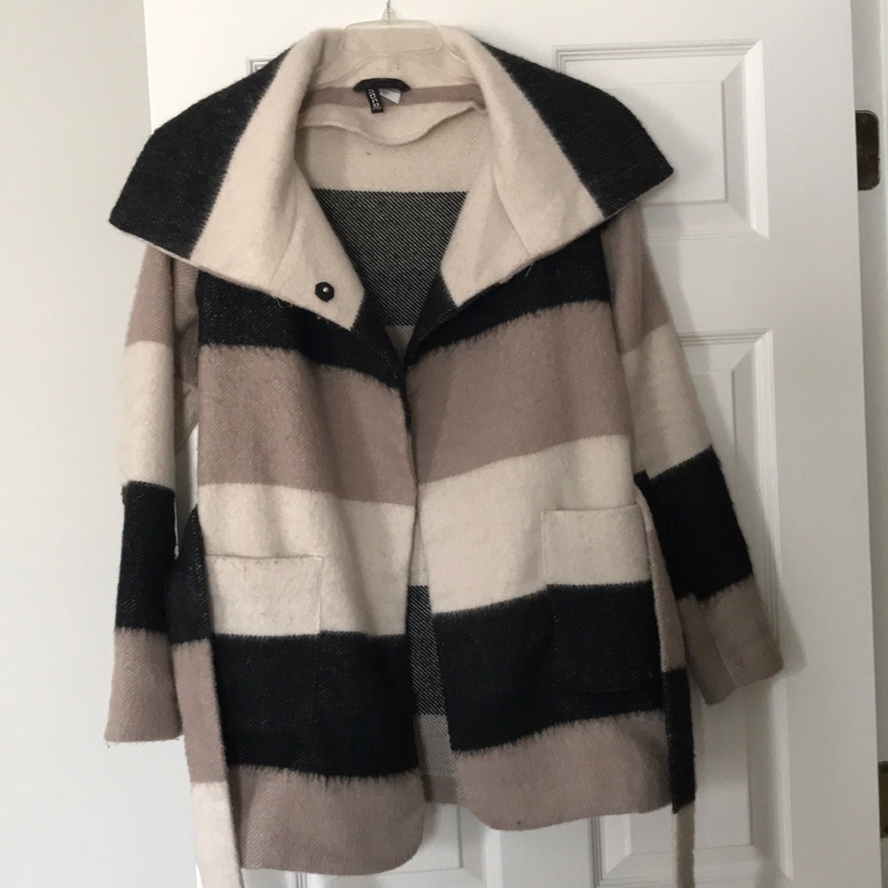 black/cream/tan striped coat